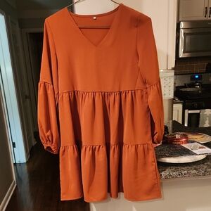 Orange Tiered Dress Boho Oversize Fit